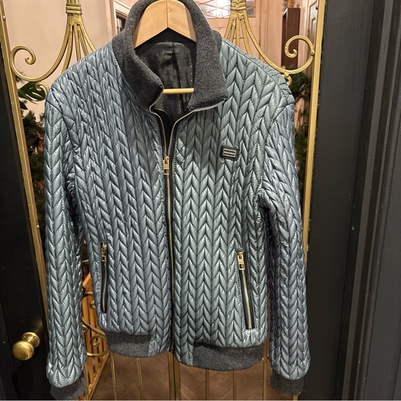 Blue grey dolce & gabbana jacket size 50 Italy D&G wool poly blend gold hardware